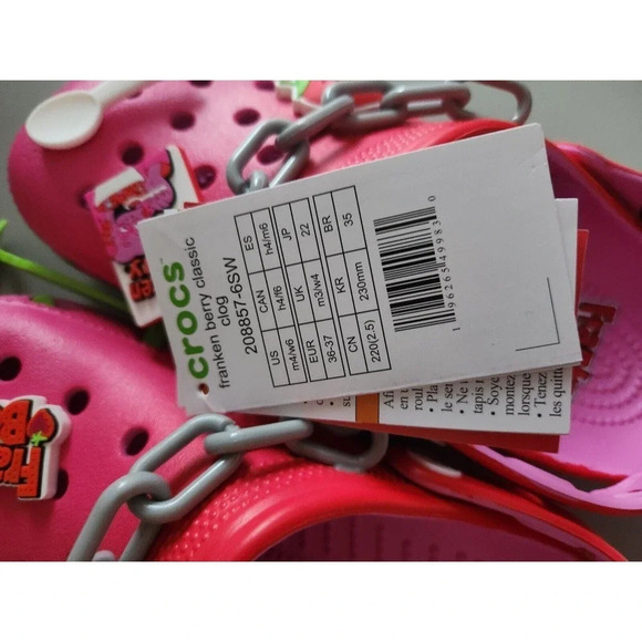 New Crocs Classic Franken Berry Chain Clog Size M4/W6 Pink - Picture 10 of 11